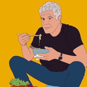 Anthony Bourdain Print Poster Digital Art A4 A3 Print Illustration Colour Vintage Minimal 90s Wall Art