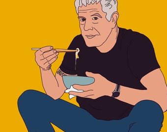 Anthony Bourdain Impressão Pôster Arte Digital A4 A3 Impressão Ilustração Cor Vintage Minimalista Arte de Parede dos anos 90