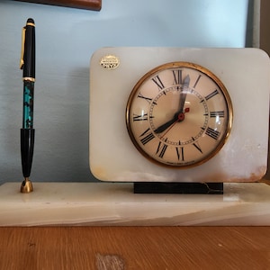 Reloj de escritorio Vintage Art Déco Sessions Onyx con portalápices