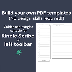 Könnte beinhalten: Eine druckbare PDF-Vorlage für einen Tagesplaner mit Abschnitten für To-Do-Listen, tägliche Notizen und Kritzeleien. Die Vorlage ist für die Verwendung mit Kindle Scribe oder einer linken Symbolleiste konzipiert.