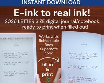2026 journal / planner for ReMarkable, Supernote, Boox, Kobo - Letter Size Printable PDF