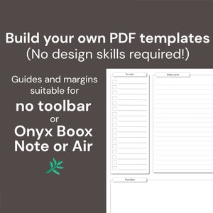 May include: A printable PDF template for a daily planner with sections for to-do lists, daily notes, and doodles. The template is designed for use with Onyx Boox Note or Air e-readers.