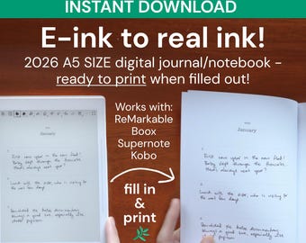 2026 journal / planner for ReMarkable, Supernote, Boox, Kobo (A5 Print-Ready PDF)