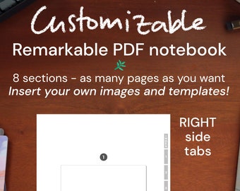 Remarkable EDITABLE PDF Notebook - Right Side Tabs
