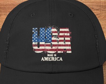 USA Made Distressed Cap: Patriotic American Flag Hat