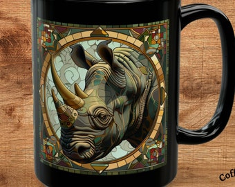 Rhino Mug, Rhino Art Nouveau Mug, Rhino Coffee Cup, Wildlife Mug, Rhino Fan Gift, Rhino Lover Mug, Nature Lover Mug, Rhino Graphic Mug
