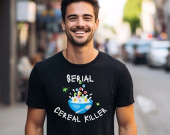 Serial Cereal Killer Tee, Cereal Killer Pun Shirt, Breakfast Cereal Gift Tee, Funny Dad Shirt, Gift for Foodie, Breakfast Cereal Lover