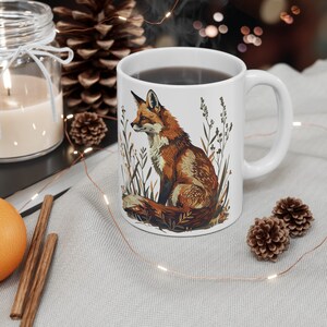 Red Fox Mug, Art Nouveau Fox Coffee Cup, Fox Lovers Gift, Woodland Animal Mug, Wildlife Lover Mug, Fox and Flowers Mug, For Fox Sake image 2