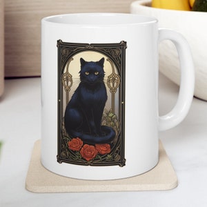 Black Cat Mug, Spooky Black Cat, Art Nouveau Cat, Cat Lovers Gift, Halloween Cat, Black Cat Gift, Cat Mom, Cat Lady Gift, Black Cat