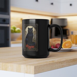 Art Nouveau Black Cat Mug: Spooky Halloween Coffee Cup image 3