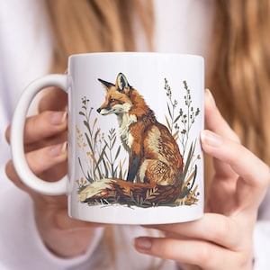 Red Fox Mug, Art Nouveau Fox Coffee Cup, Fox Lovers Gift, Woodland Animal Mug, Wildlife Lover Mug, Fox and Flowers Mug, For Fox Sake