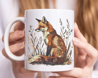 Red Fox Mug, Art Nouveau Fox Coffee Cup, Fox Lovers Gift, Woodland Animal Mug, Wildlife Lover Mug, Fox and Flowers Mug, For Fox Sake
