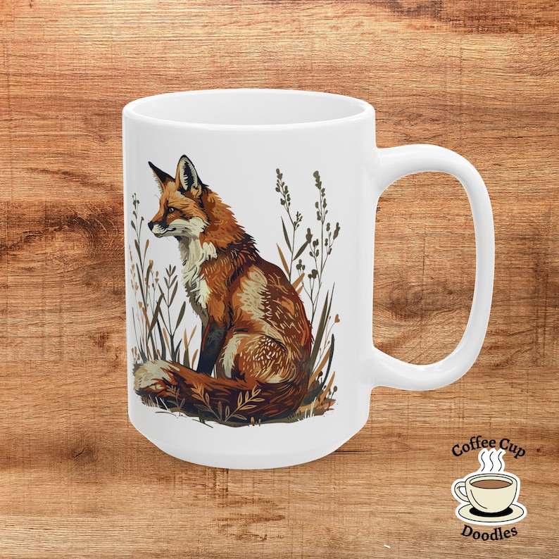 Red Fox Mug, Art Nouveau Fox Coffee Cup, Fox Lovers Gift, Woodland Animal Mug, Wildlife Lover Mug, Fox and Flowers Mug, For Fox Sake image 5