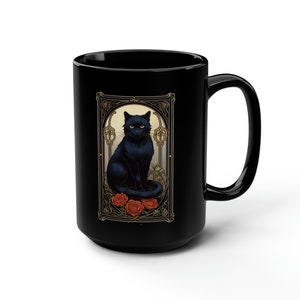 Black Cat Mug, Spooky Black Cat, Art Nouveau Cat, Cat Lovers Gift, Halloween Cat, Black Cat Gift, Cat Mom, Cat Lady Gift, Black Cat