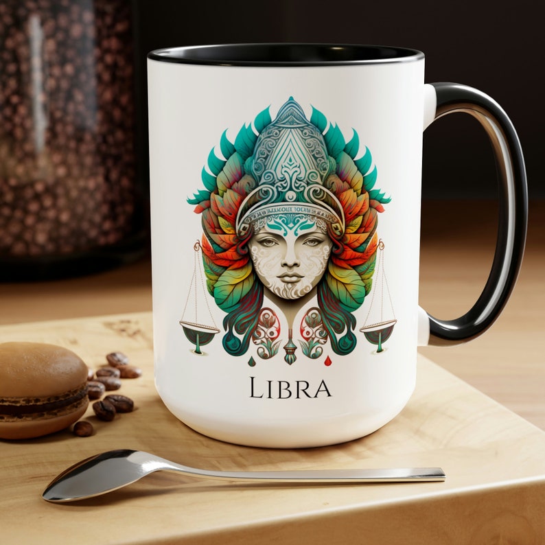 Taza del zodiaco Libra: Taza de café de cerámica de 15 oz, arte astrológico imagen 3