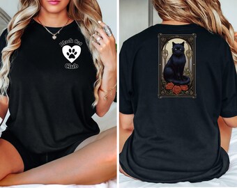 Elegant Black Cat Tarot T-Shirt: Nouveau Cat Owner Gift