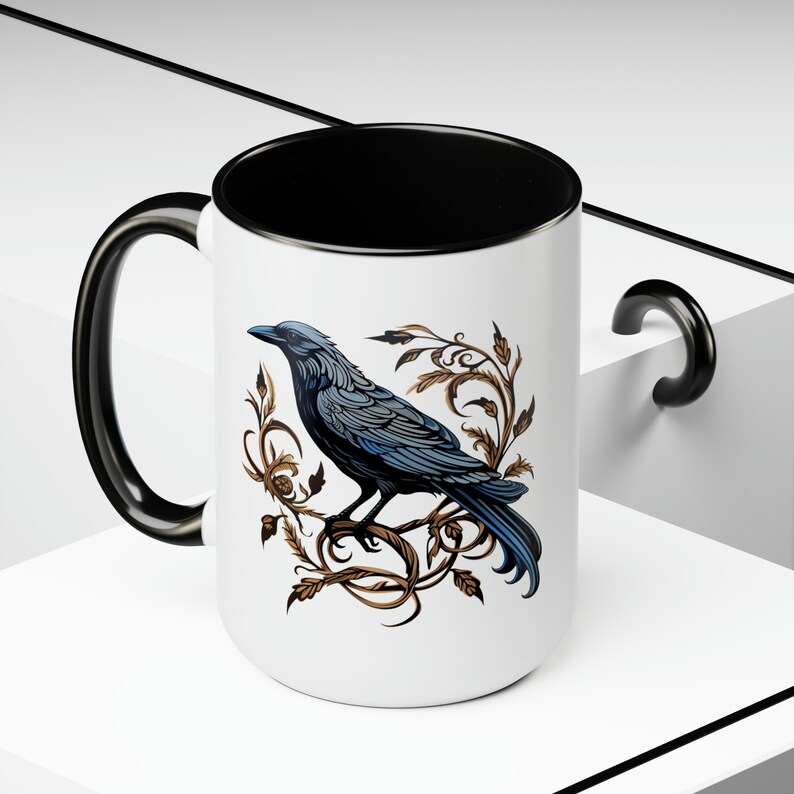 Crow Mug, Raven Mug, Goth Raven Mug, Bird Crow Mug, Raven Shirt, Bird Watcher, The Raven, Black Crow, Quoth the Raven, Murder of Crows image 3