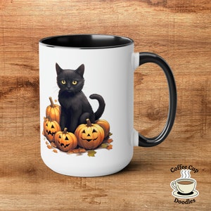 Black Cat Halloween Mug, Black Cat Pumpkin Mug, Halloween Cat Gift, Halloween Mug, Black Cat Owner Mug, Black Cat Lovers, Pumpkin Mug image 2