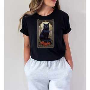 Black Cat Tarot T-Shirt: Art Nouveau Feline Tee