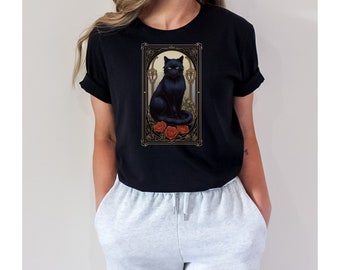 Black Cat Tarot T-Shirt: Art Nouveau Feline Tee