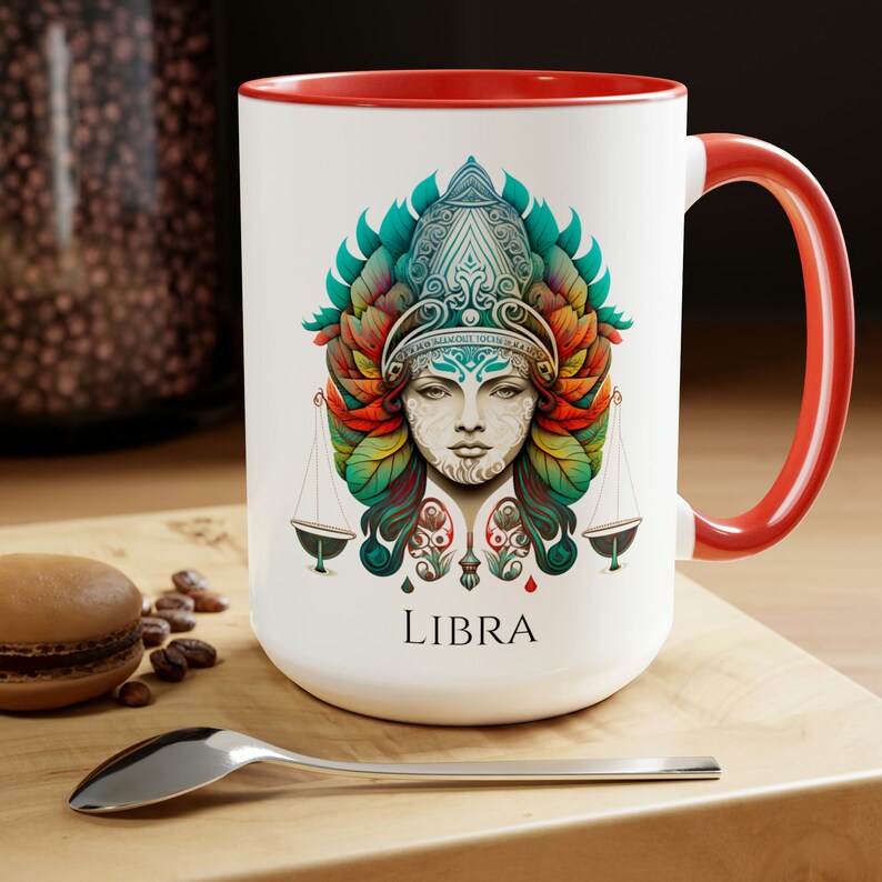 Taza del zodiaco Libra: Taza de café de cerámica de 15 oz, arte astrológico imagen 4