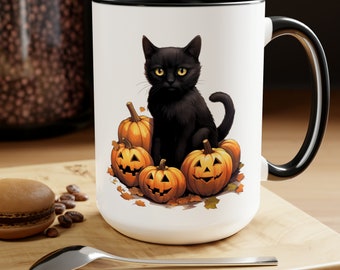 Black Cat Halloween Mug, Black Cat Pumpkin Mug, Halloween Cat Gift, Halloween Mug, Black Cat Owner Mug, Black Cat Lovers, Pumpkin Mug