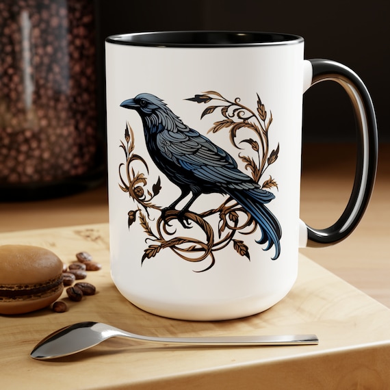Crow Mug, Raven Mug, Goth Raven Mug, Bird Crow Mug, Raven Shirt, Bird Watcher, The Raven, Black Crow, Quoth the Raven, Murder of Crows