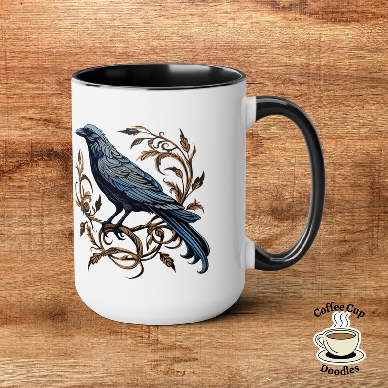 Crow Mug, Raven Mug, Goth Raven Mug, Bird Crow Mug, Raven Shirt, Bird Watcher, The Raven, Black Crow, Quoth the Raven, Murder of Crows image 4
