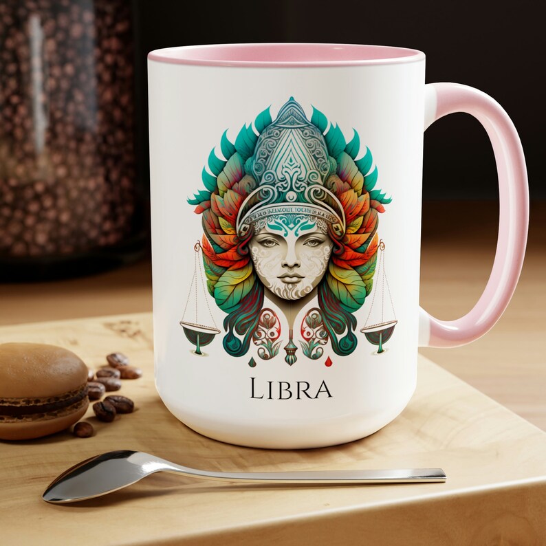 Taza del zodiaco Libra: Taza de café de cerámica de 15 oz, arte astrológico imagen 5