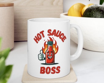 Funny Hot Sauce Mug, Hot Sauce Boss Mug, Hot Peppers Coffee Mugs, Hot Sauce Lover Gift, Spicy Food Lover Mug, Ghost Pepper Sauce, Habenero