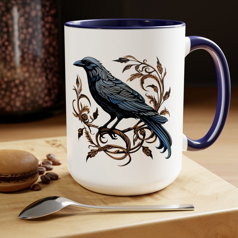 Crow Mug, Raven Mug, Goth Raven Mug, Bird Crow Mug, Raven Shirt, Bird Watcher, The Raven, Black Crow, Quoth the Raven, Murder of Crows image 2