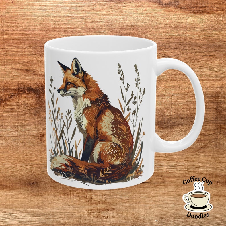 Red Fox Mug, Art Nouveau Fox Coffee Cup, Fox Lovers Gift, Woodland Animal Mug, Wildlife Lover Mug, Fox and Flowers Mug, For Fox Sake image 6