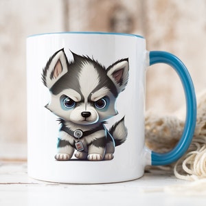 Husky, Husky Puppy, Husky Cartoon, Mugs, 15oz