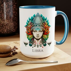 Taza del zodiaco Libra: Taza de café de cerámica de 15 oz, arte astrológico imagen 2