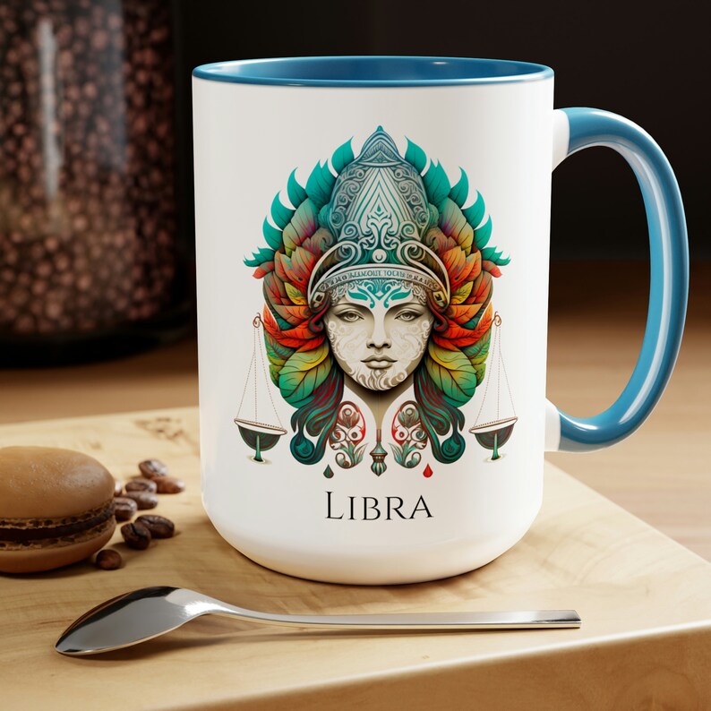 Taza del zodiaco Libra: Taza de café de cerámica de 15 oz, arte astrológico imagen 2