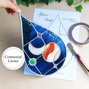 Space Drop Stained Glass Pattern, Stained Glass Patterns, Digital Download, Planets Stained Glass, Stained Glass Decor, Space Pattern