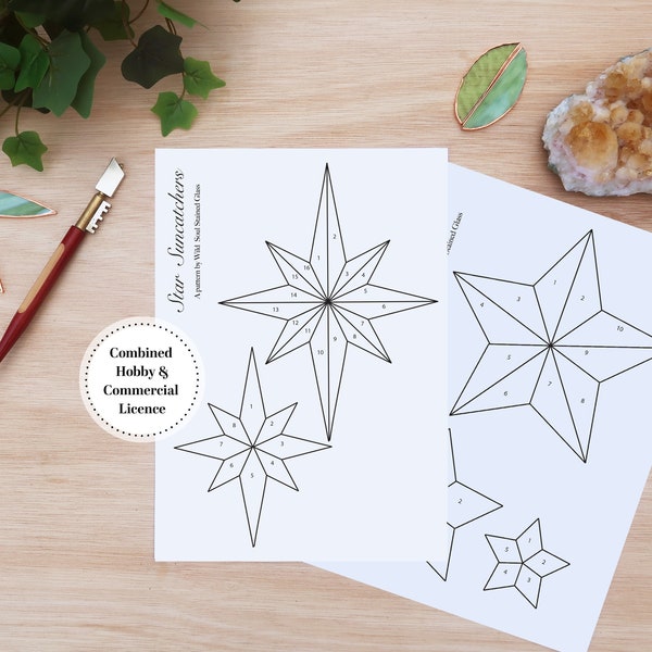 Christmas Stars Stained Glass Pattern, Stained Glass Patterns, Beginners Stained Glass , Christmas Star Topper Pattern