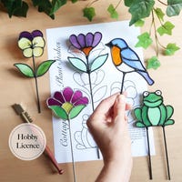 Staked Pattern Stained Glass Plant Stakes Pattern, Beginner Stained Glass Bundle, Bird ...