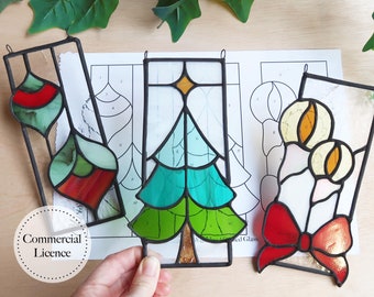 ステンドグラスのクリスマスツリーパターンパック：サンキャッチャー