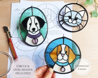 Dog and Cat Stained Glass Pattern,  PDF & PNG Digital Download