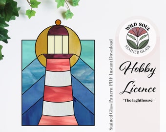 Lighthouse Stained Glass Pattern, Beginner Stained Glass Pattern, PDF & PNG Digital Download