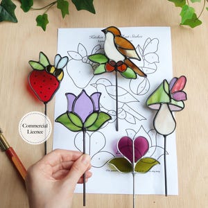 Stained Glass Plant Stakes Pattern, Beginner Stained Glass Pattern, PDF & PNG Digital Download