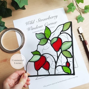Strawberry Bookends Stained Glass Pattern, Stained Glass Patterns, Digital Download, Strawberry Suncatcher, Stained Glass Beginner Pattern