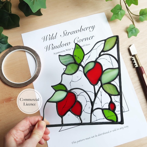 Strawberry Stained Glass Bookend Pattern,  PDF & PNG Digital Download