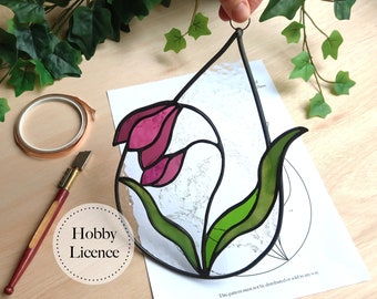 Mönster för målat glas med blomdroppar, mönster för målat glas för nybörjare, digital nedladdning i PDF och PNG