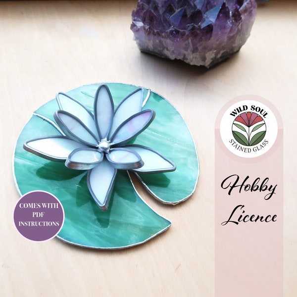 Patrón de vitral de flor de loto 3D, patrones de vitrales para principiantes, descarga digital en PDF y PNG
