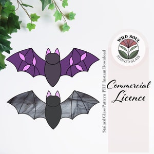 Botanical Bat Stained Glass Pattern,  Halloween Pattern, PDF & PNG Digital Download