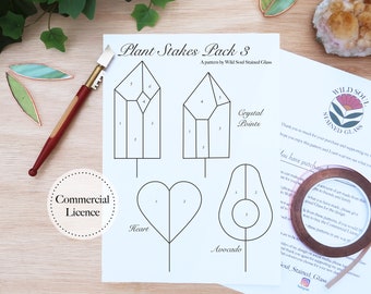 Plant Stakes Pack 3 Stained Glass Pattern, Stained Glass Patterns, Digital Download, DIY Stained Glass, Stained Glass Decor