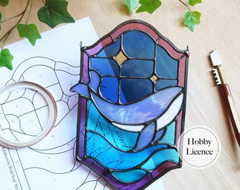 Patrón de vitral de ballena, patrones de vitrales para principiantes, descarga digital en PDF y PNG