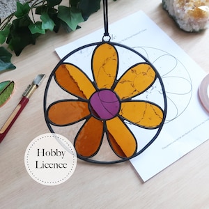 Flower Stained Glass Pattern, Stained Glass Patterns, Digital Download, DIY Stained Glass, Stained Glass Decor